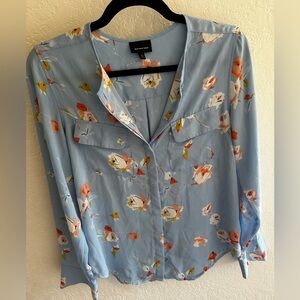 Who What Wear Flower Printed Button Down Blouse